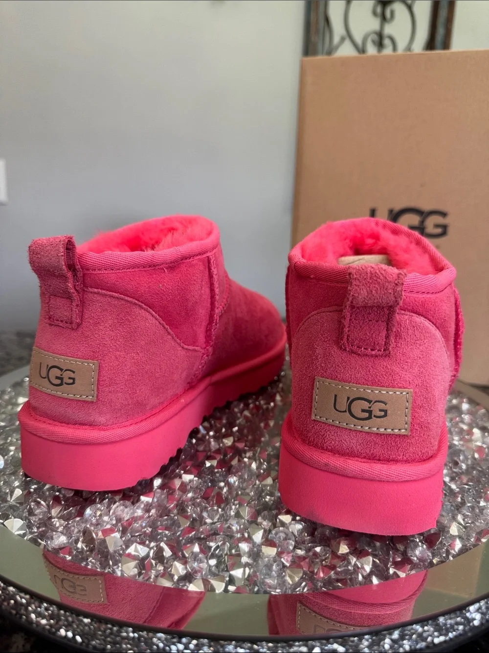 UGG Pink Suede Classic ultra Mini Bootie NEW 9